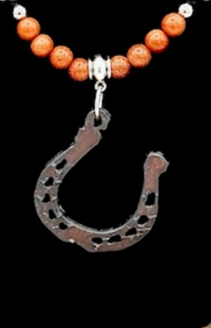 Lucky Day - Amethyst, Golden Orange Sandstone, and Black Onyx Bead Necklace & Earring Set