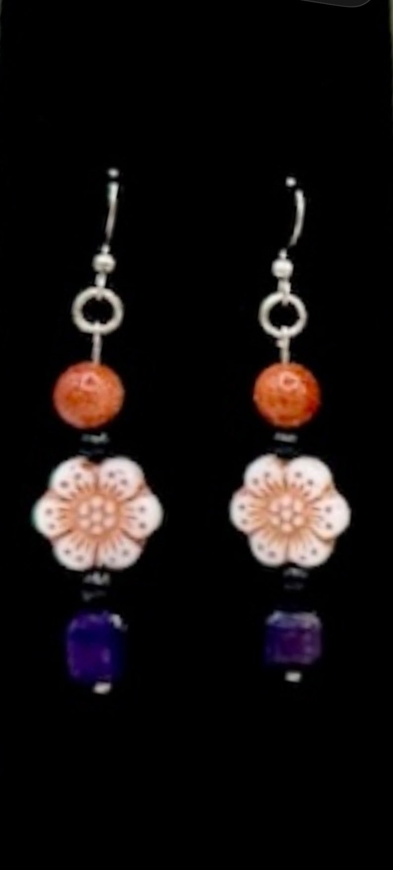 The DragonFly - Amethyst, Golden Orange Sandstone, and Black Onyx Bead Necklace & Earring Set