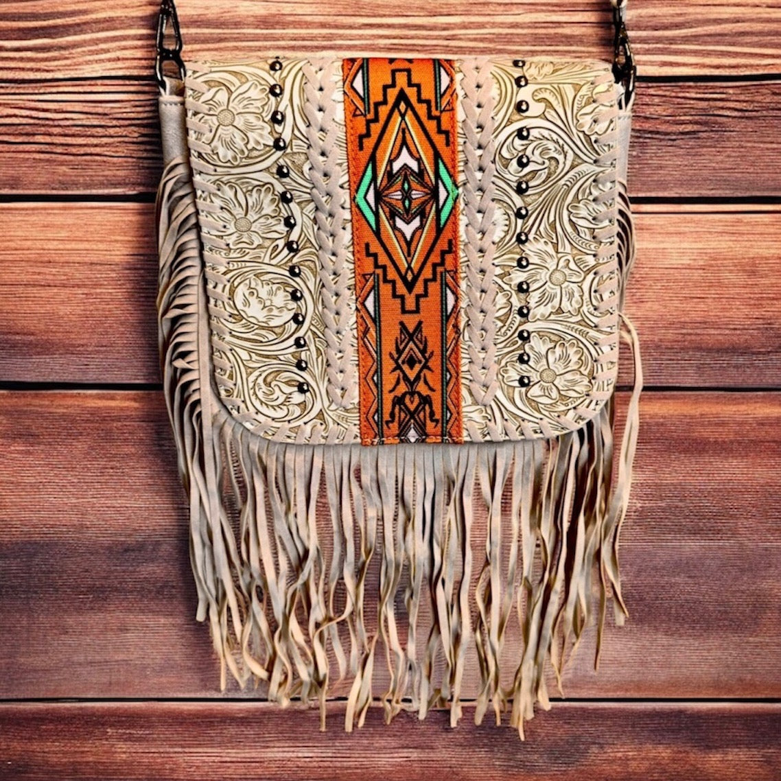 Western Fringe Bag - Light Gray