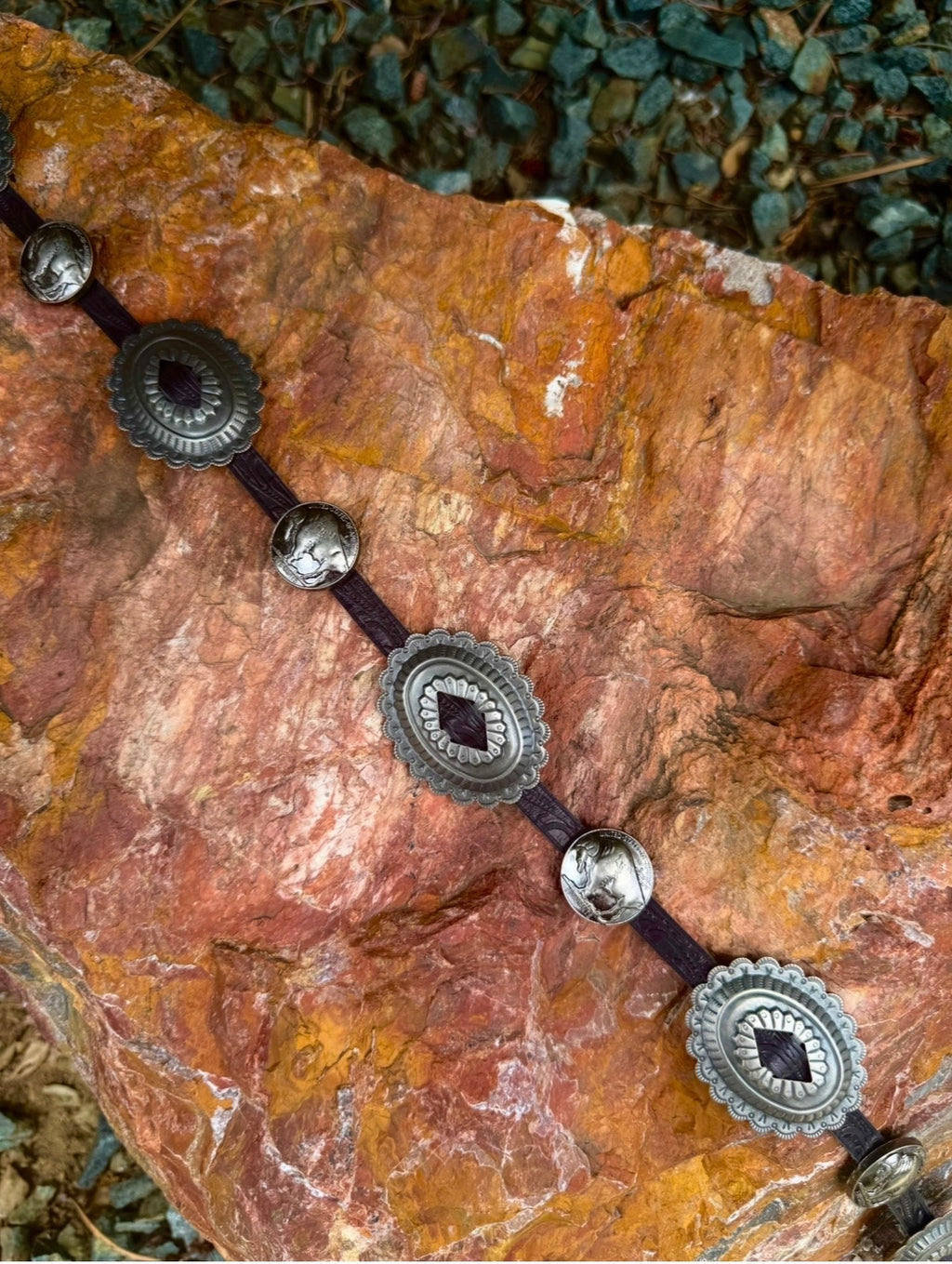 Buffalo Nickel Concho Belt - Black