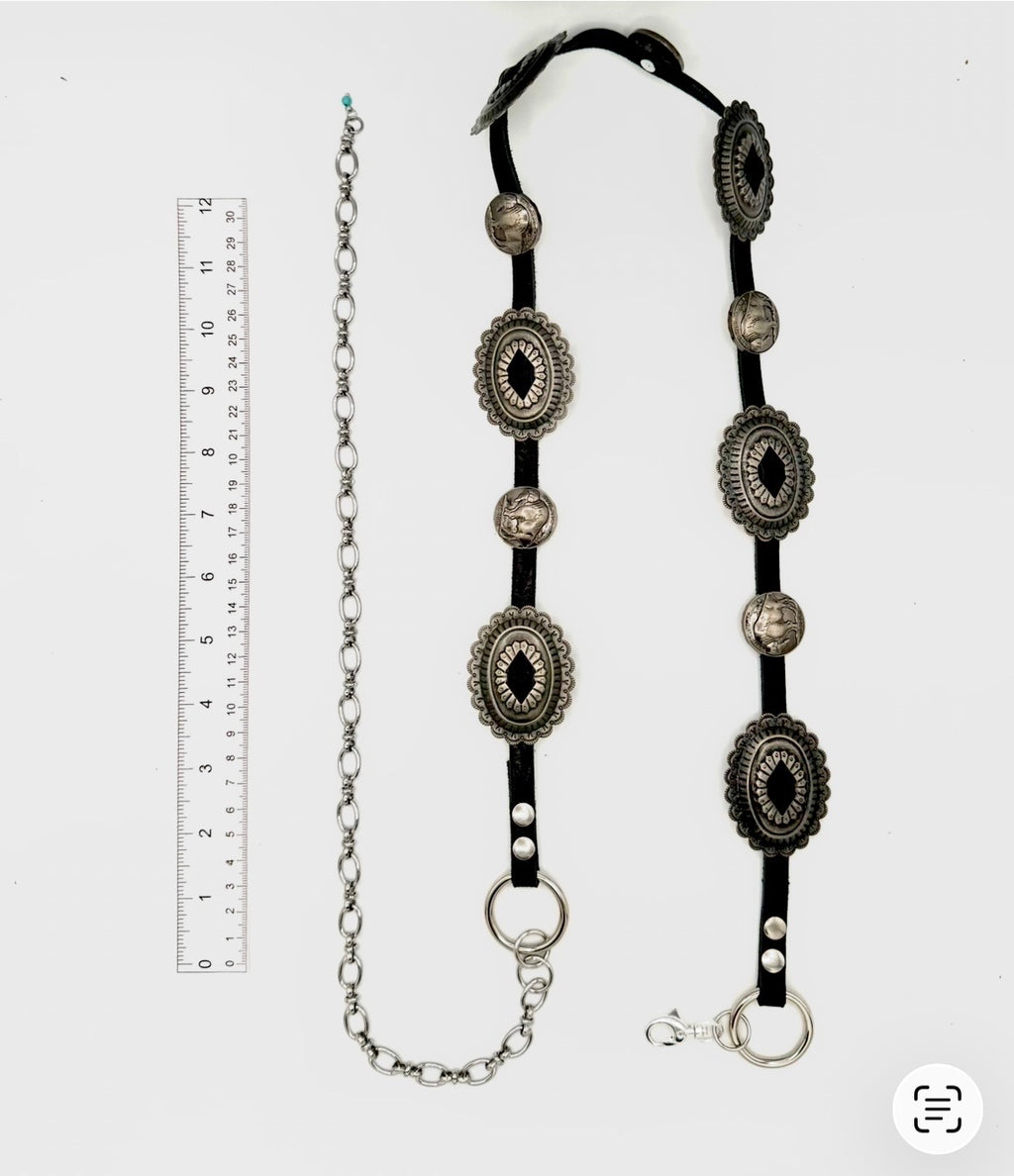 Buffalo Nickel Concho Belt - Black