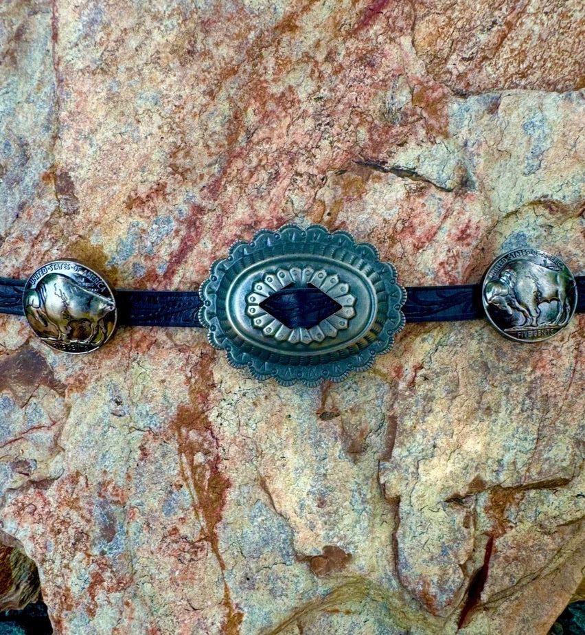Buffalo Nickel Concho Belt - Black