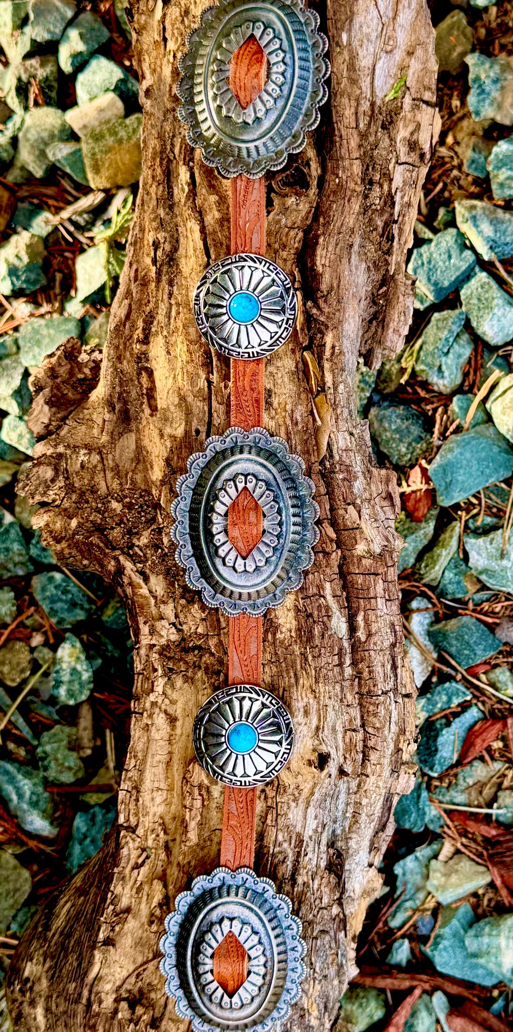 Turquoise Concho Belt - Brown
