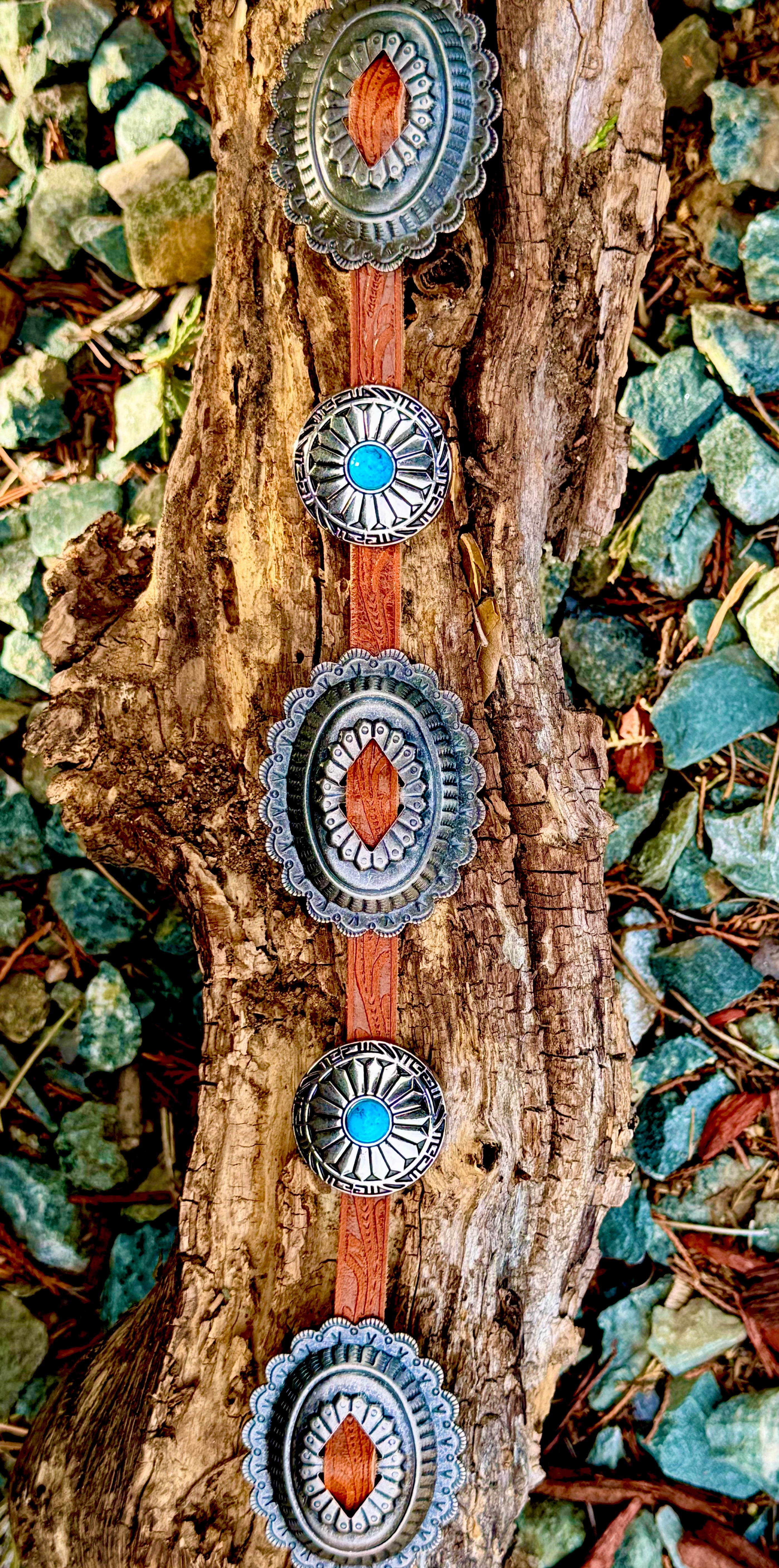 Turquoise Concho Belt - Brown