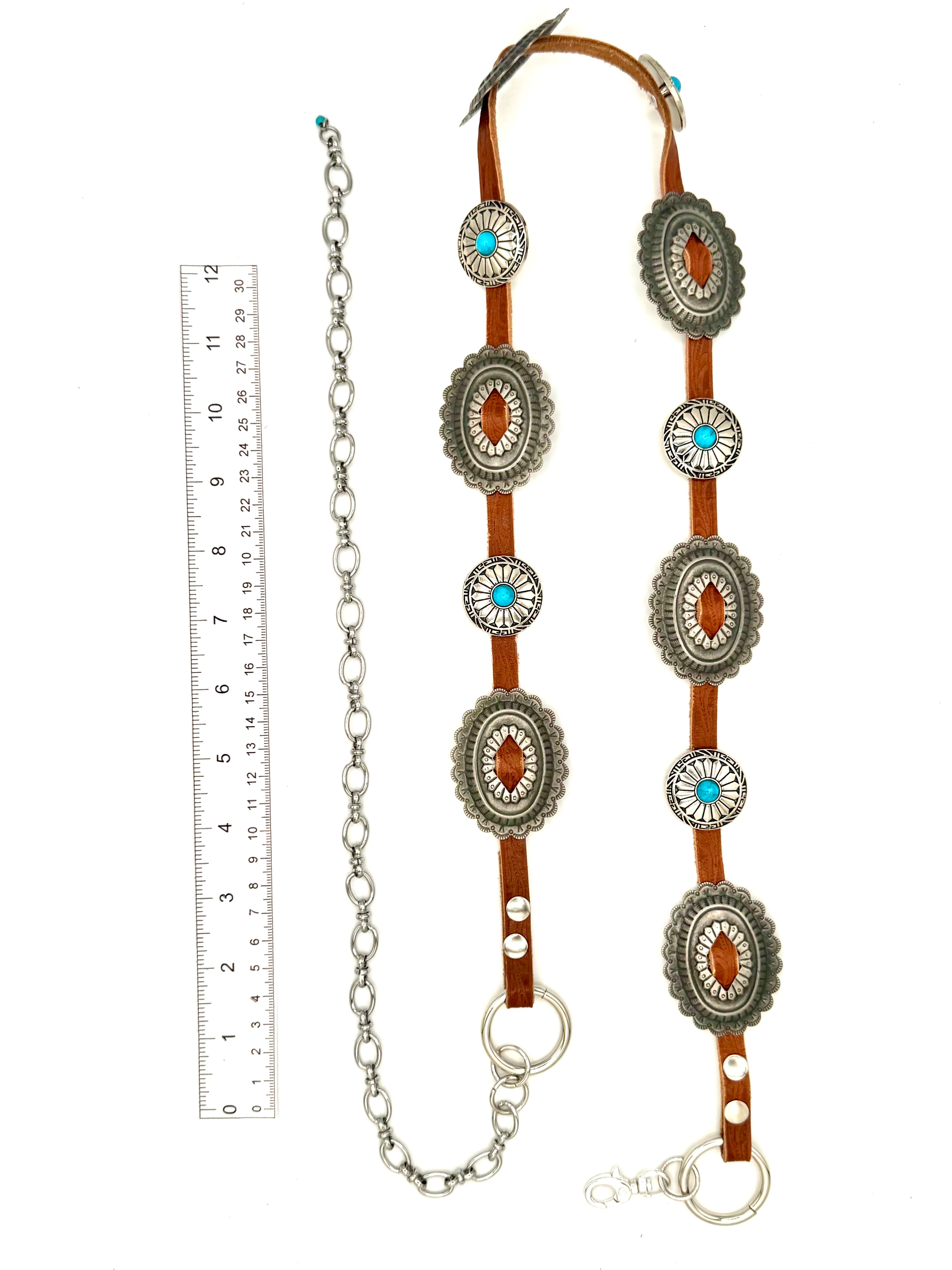 Turquoise Concho Belt - Brown