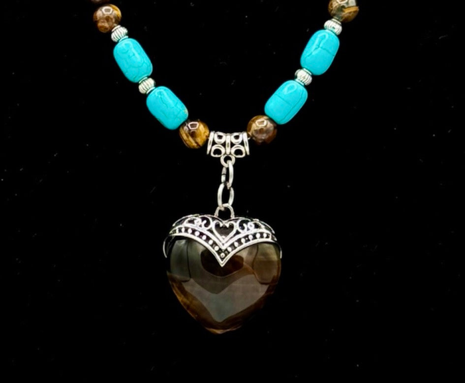 Heart Fire - Turquoise and Tiger's Eye Bead Necklace & Earring Set