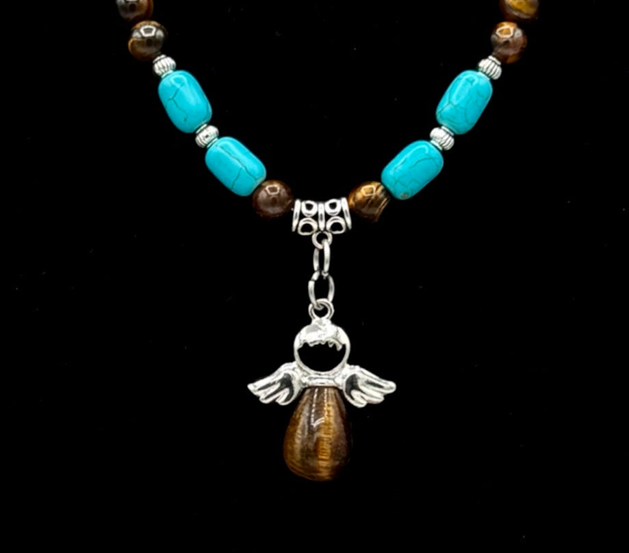 Guardian Angel - Turquoise and Tiger's Eye Beaded Necklace & Earring Set