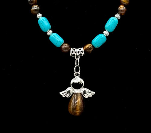 Guardian Angel - Turquoise and Tiger's Eye Beaded Necklace & Earring Set