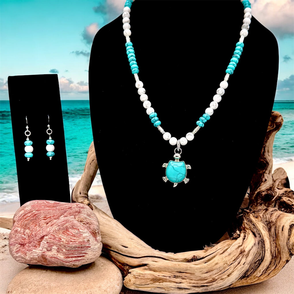 Tortuga - Turquoise and White Howlite Beaded Necklace & Earring Set