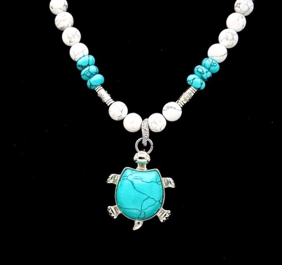 Tortuga - Turquoise and White Howlite Beaded Necklace & Earring Set