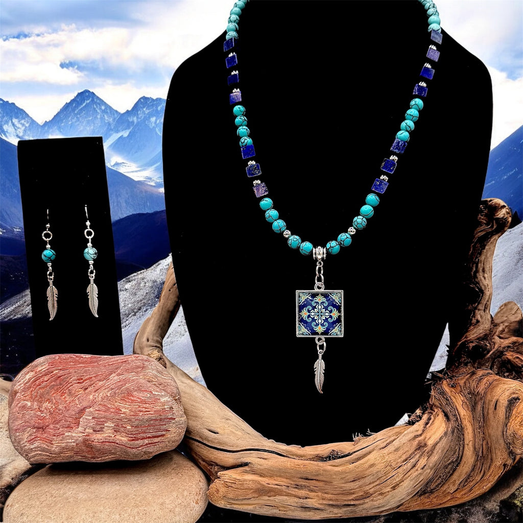 Pacifica Boho - Turquoise and Lapis Lazuli Beaded Necklace & Earring Set