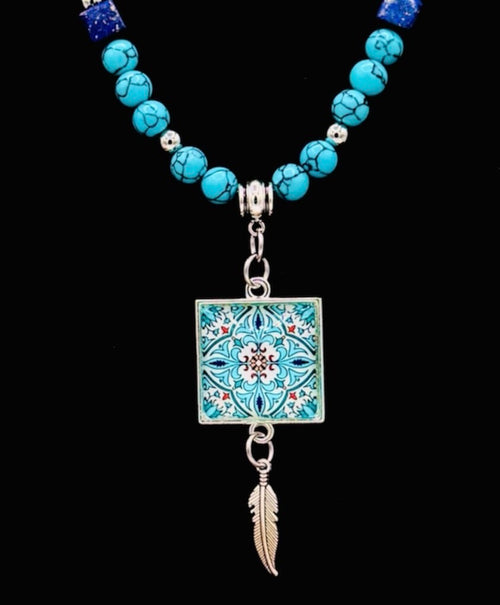 Aqua Blue Boho - Turquoise and Lapis Lazuli Bead Necklace & Earring Set